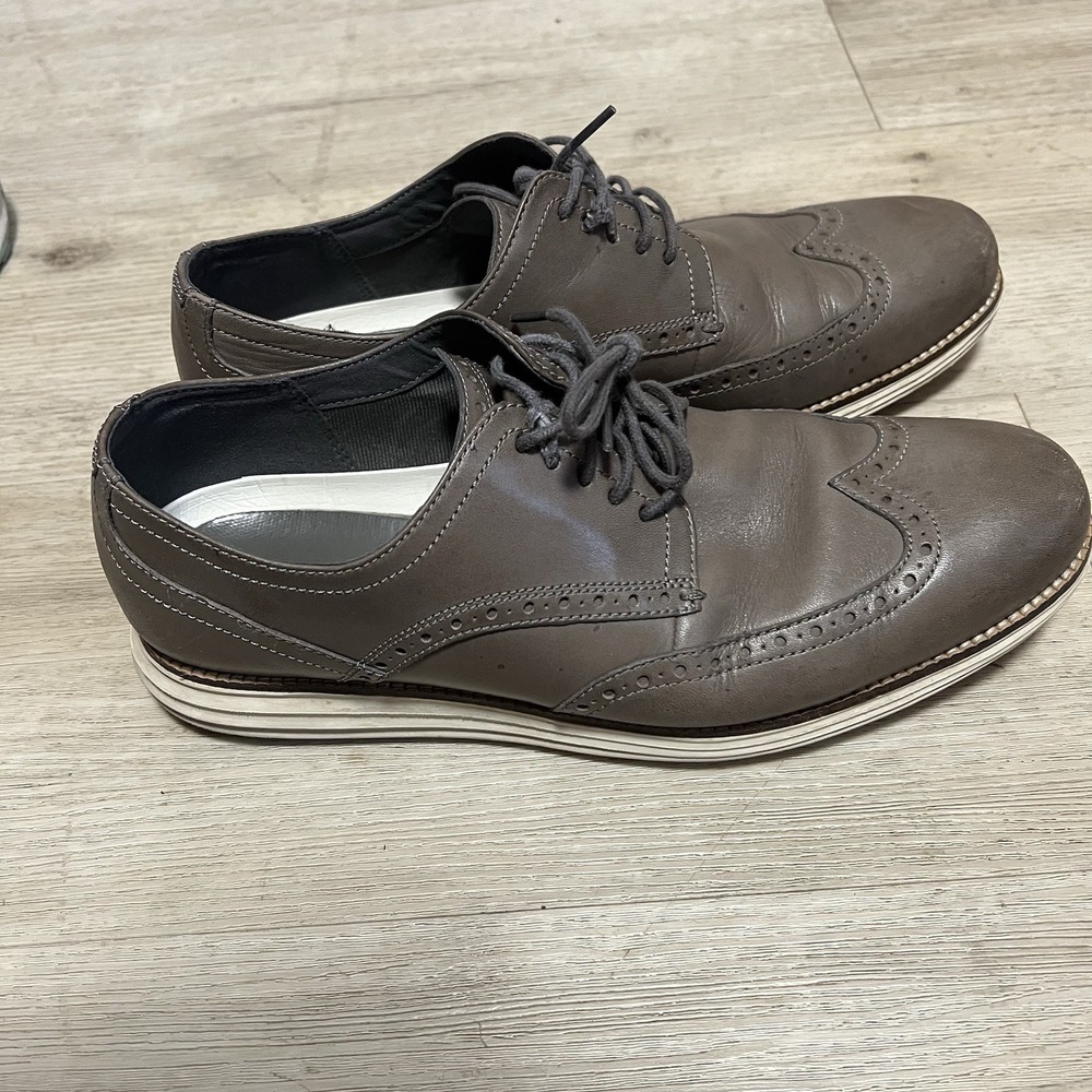 Cole Haan Grand Wingtip Oxford Shoe Derby Stone Sz 10.5 M‎ Men's Gray
